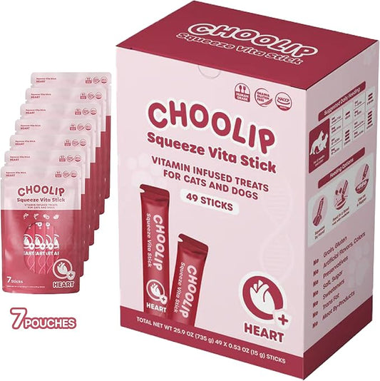 Squeeze Vita Stick Lickable Treats for Dogs & Cats. 49 Heart Support Sticks with Essential multivitamins. Soft and Tasty Paste for All Life Stages, Supporting Heart Health