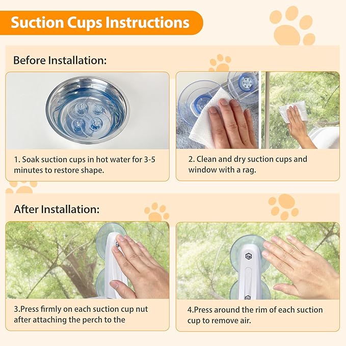 L&W BROS. Cat Window Perch Cat Hammock with 4 Suction Cups Easy to Assemble 20.5"x 11.2" Cat Window Bed for Large Heavy Cats Indoor(M 1Pc with Bed)