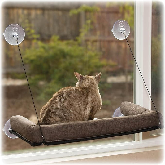 K&H Pet Products Deluxe EZ Mount Kitty Sill Window Sill Cat Bed, Cat Window Hammock Seat, Sturdy Indoor Cat Window Perch, Essential Cat Hammock Style Shelf - With Bolster Chocolate
