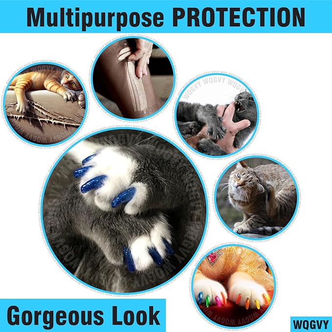 15 Colors / 150 pcs Cat Nail Caps | Cat Claw Covers with Adhesives and Applicators (L)
