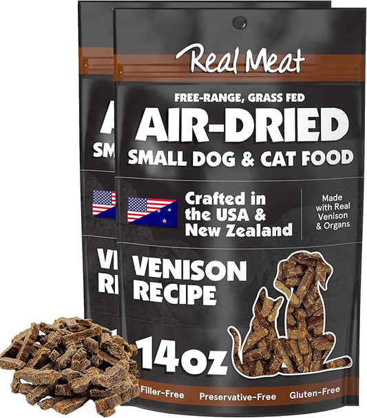 Real Meat Air Dried Cat Food & Dog Food w/Real Venison - 1.75lbs of USA-Crafted Grain-Free Dry Dog & Cat Food Sourced from Free-Range, Grass-Fed Venison - All Natural, High Protein Pet Food