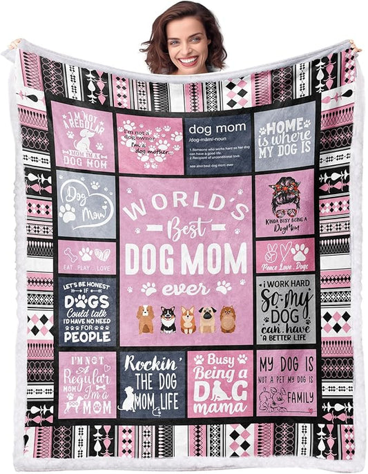 Dog Moms Sherpa Blanket for Dogs Lovers 50”X 60” Best Dog Mom Ever Soft Throw Blanket Dogs Themed Gifts for Women Girls