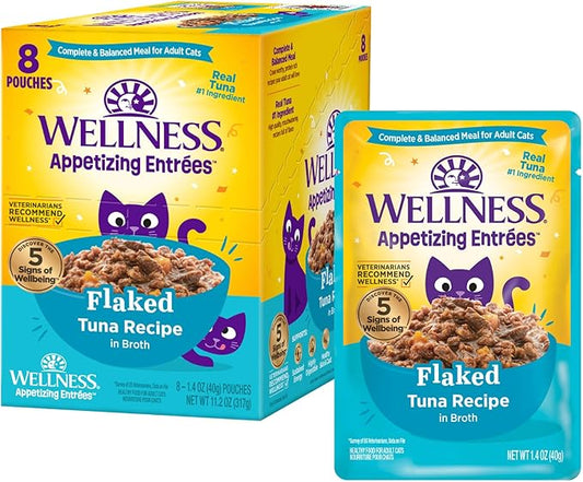 Wellness® Appetizing Entrées™ Flaked Tuna Recipe in Broth Natural Wet Cat Food, 1.4 oz Pouch (Pack of 8