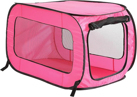 Beatrice Home Fashions Portable, Collapsible, Pop Up Kennel Travel Cat and Dog Crate, 24" L x 16.6" W x 16" H, Fuchsia