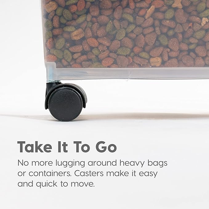 IRIS USA Airtight Dog Food Storage Container, Up to 40 lbs, Attachable Wheels, For Dog Cat Bird and Other Pet Food Storage Bin, Keep Fresh, Translucent Body, Easy Mobility, Navy