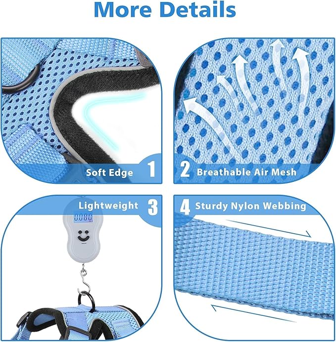 Dooradar Cat Harness and Leash Set, Escape Proof Safe Adjustable Kitten Vest Harnesses for Walking, Easy Control Soft Breathable Mesh Jacket with Reflective Strips for Cats, Light Blue, XXS