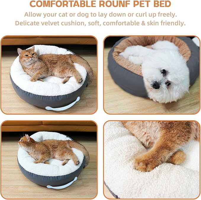 Cat Beds for Indoor Cats, 23 Inch Dog Bed for Small Melium Dogs, Washable Cat Cushion Bed with Slip-Resistant Bottom and Portable Handle (Gray)