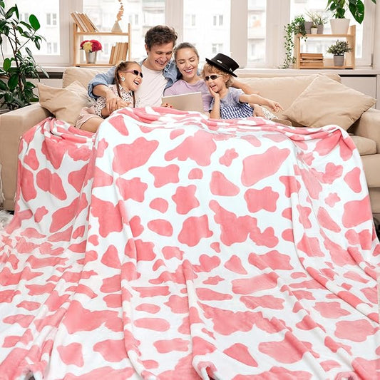 Warm Blanket Pink Cow Print Blanket Soft Fleece Blankets King Size Soft