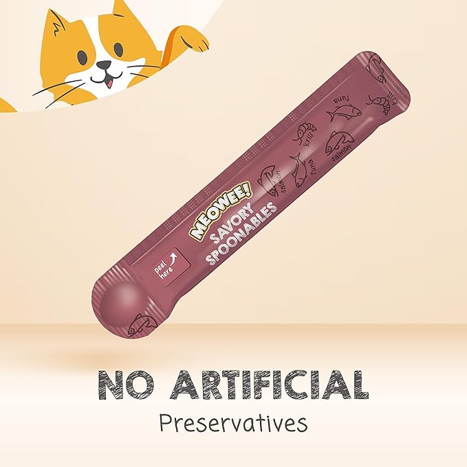 Savory Spoonables with Real Salmon, Tuna & Krill, 4 Count Tube, Triple Flavor Squeezable Lickable Wet Treats for Cats with Built-in Spoon for Less Mess