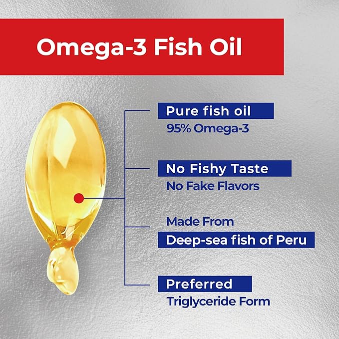 Pure Omega 3 Fish Oil for Dogs & Cats, Skin and Coat Supplement for Shedding, Promotes Heart, Skin, Coat, Joint, & Immune Health， Over 95% Omega 3, Rich in EPA + DHA, 60 Softgels