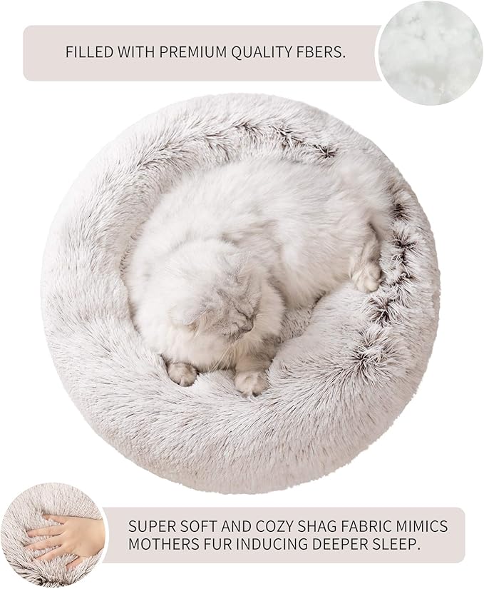 Love's cabin 24in Cat Beds for Indoor Cats - Cat Bed with Machine Washable, Waterproof, Non-Slip Bottom - Coffee Fluffy Dog and Cat Calming Cushion Bed for Joint-Relief and Sleep Improvement