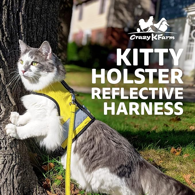 Reflective Cat Harness - High-Visibility Cat Vest for Day & Night | Secure, Breathable and Washable Cotton | Ideal for Walking & Traveling - Sunshine Yellow, M to L