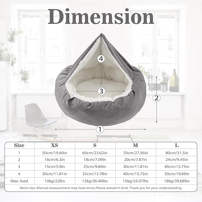 Dog Bed Warm with Hooded Blanket, Anti-Anxiety Puppy Pet Bed Cave Super Soft, Non-Slip Bottom, Machine Washable, Cozy Donut Indoor Pet Beds Fluffy for Dogs and Cats, Fits up to 22 lbs, 19.7 inch Grey
