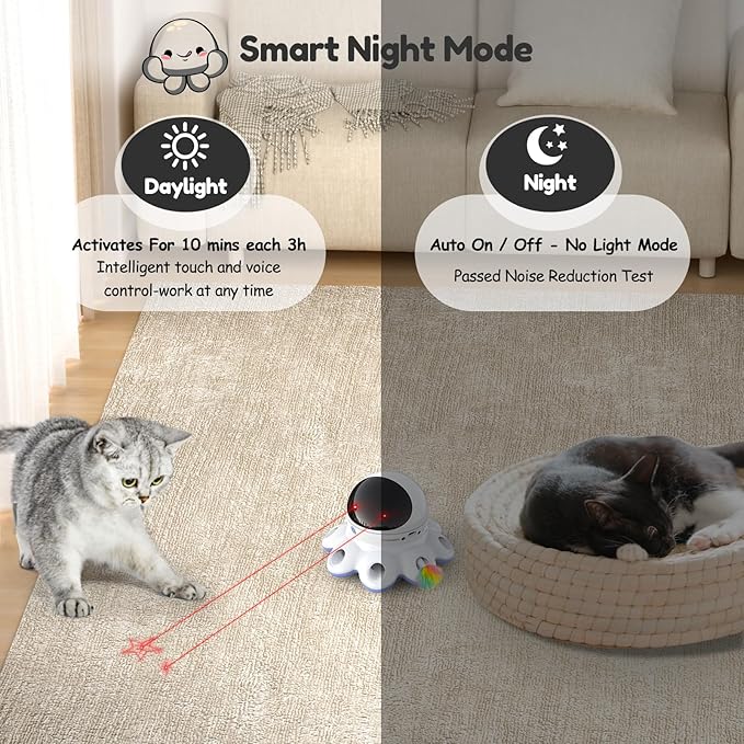 ORSDA 2-in-1 Cat Laser Toy, Automatic Cat Toys for Indoor Cats, Laser Interactive Cat Toy, 8 Holes Mice Whack A Mole Moving Feather, USB Rechargeable Electronic Kitten Toys