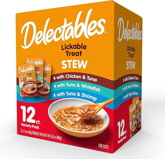 Hartz Delectables Stew Lickable Wet Cat Treats for Adult & Senior Cats, Variety Pack, 1.4 Ounce (Pack of 12)