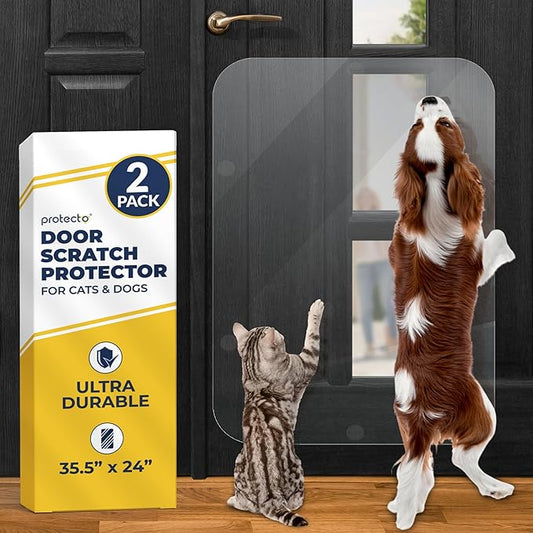 PROTECTO 2 Pack Door Protector from Dog Scratching, Cat Dog Scratch Door Protector, 35.5x24 Dog Door Scratch Protector for Indoors Outdoors, Easy Installation on Window, Wall, Glass Door, Screen Door