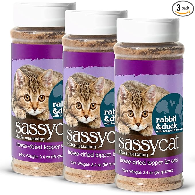 Herbsmith Sassy Cat Kibble Seasoning – Freeze Dried Rabbit & Duck – Cat Food Topper for Picky Eaters – Rabbit & Duck [Bundle x3]