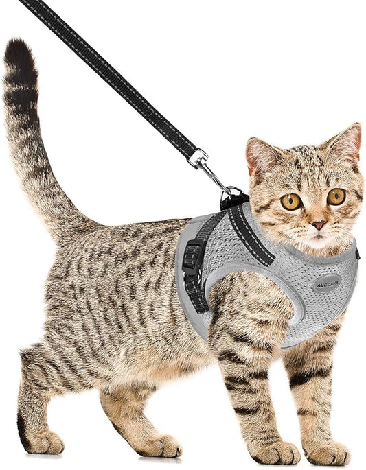 Cat Harness and Leash for Walking, Kitten Escape Proof Harnesses, Adjustable Reflective Puppy Harness with Leashes Set, Easy Adjustable Soft net Breathable Pet Safety Vest XS (Chest: 6" - 8") Grey