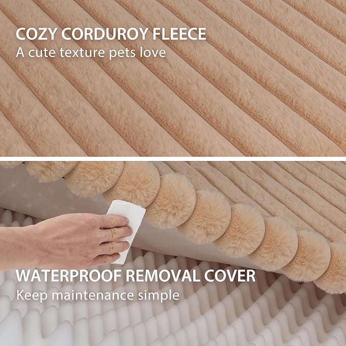 Waterproof Orthopedic Large Dog Bed, Egg Foam Supportive Dog Beds with Washable Cover, Corduroy Fleece Super Soft Pet Bed Furniture for Indoors (36" x 27", Brown)