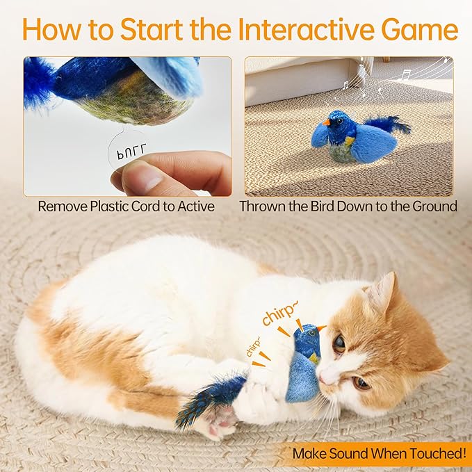 Chirping Bird Cat Toys Hanging Cat Feather Toy - Catnip Interactive Cat Toys for Indoor Cats - Automatic Cat Toy for Cat Exercise & Kicker to Self Play (Gray New)