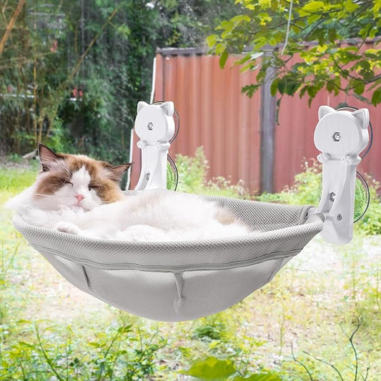 Cat Window Perch Cordless, Foldable & Stable Cat Beds- Breathable Cat Window Hammock for Overlooking, Sunbathing and Climbing - Maximum Hold Up to 40lb(Gray,Mesh)
