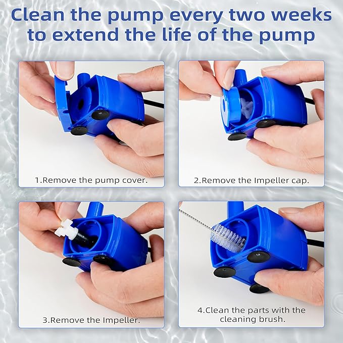 IP68 DR-DC160 submersible water pump Cat Water Fountain Pump for Tritone Ceramic, Stainless Steel, Round Flower Cap Cat Fountains, Automatic Pet Water Dispenser Replacement Pump (With LED & Brush)