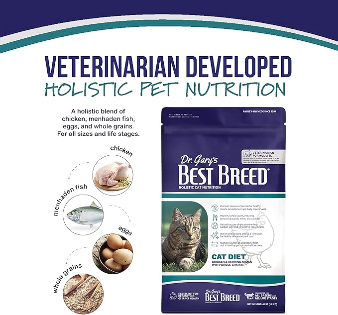 Best Breed Dr. Gary's Cat Diet Slow-Cooked in USA [Natural Dry Cat Food for All Ages] - 24lbs.,Dark Brown