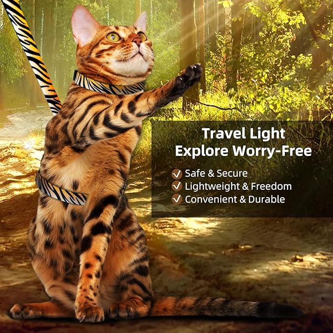 Cat Harness and Leash Escape Proof, Adjustable Soft Cat Collar and Leash for Outdoor Walking & Travel with Breathable Nylon, 4.9ft Cat Harness - Lightweight & Safe Small Kitten Leash [XS]