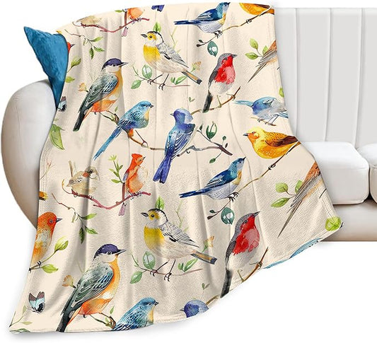 Birds Blanket Spring Gifts for Girls & Boys - Soft, Warm Fleece & Flannel Plush Blankets for Bed, Sofa & Couch - 60"x80"