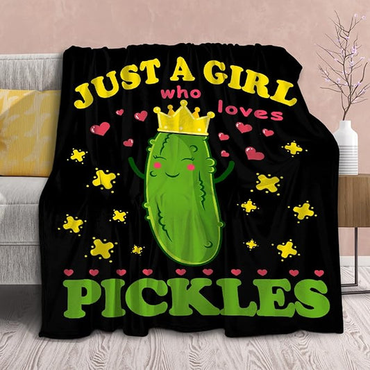 Pickle Blanket Funny Gift for Girl Women Comfy Plush-Just A Girl Who Loves Pickles Fleece Throws Food Lightweight Sheet Super Soft Toddler Kid Flannel Blankets for Bedding Sofa-50x60 Inches