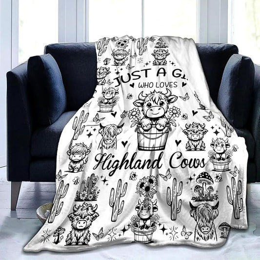 Highland Cow Gifts Sunflower Highland Cow Print Blanket Throw Plush Stuff Cute Animal Butterfly Gifts for Girls Kids Women Adults Highland Cow Lovers Birthday Decorations 50"X40"