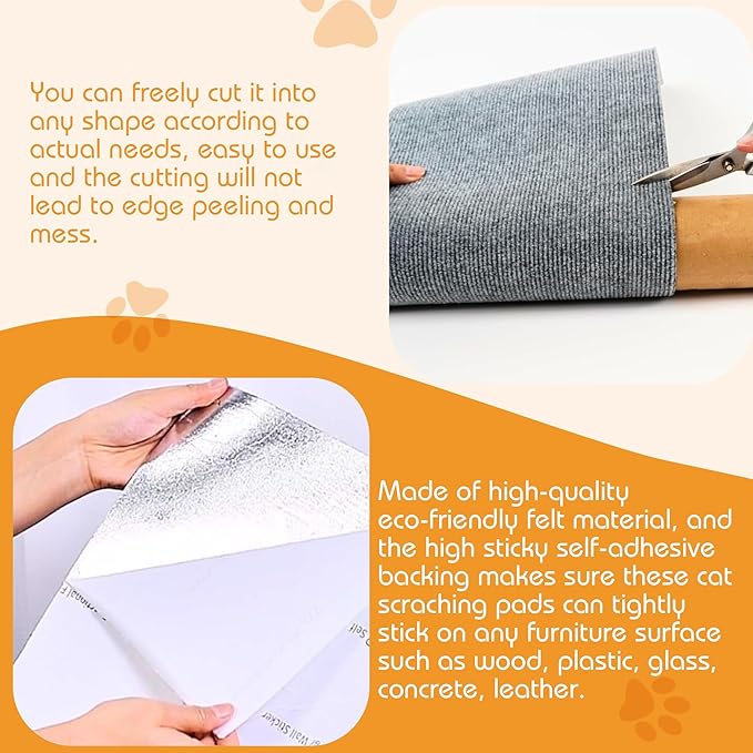 118”x15.8” Trimmable Cat Scratching Post Carpet Cover Cat Scratcher Mat Self-Adhesive Cat Tree Shelves Replacement Parts Mat with 5M Cable Tie Couch Furniture Protector for Indoor Cats (White)