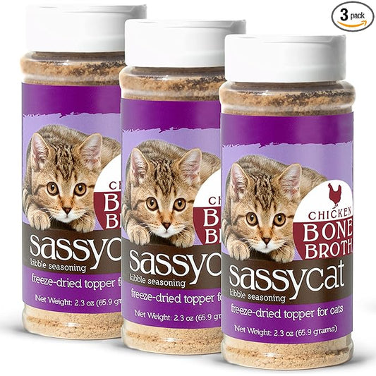 Herbsmith Sassy Cat Kibble Seasoning – Freeze Dried Bone Broth – Cat Food Topper for Picky Eaters – Chicken Bone Broth [Bundle x3]