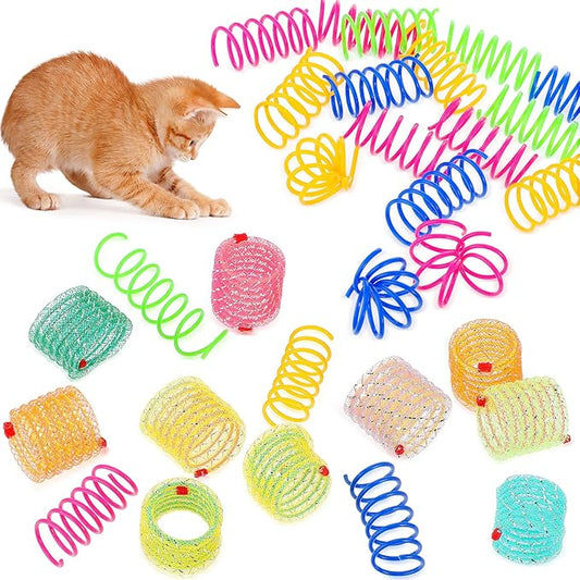 30 Pieces Cat Springs Cat Spiral Toys Cat Fetch Chew Toy Kitten Pet Plastic Coil Spiral Springs for Kitten Bouncing Play Training, 2 Styles