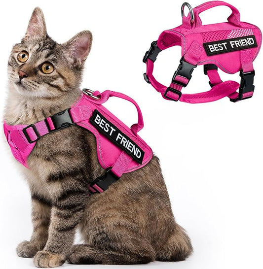 Tactical Cat Harness Leash, Air Mesh Cat Walking Vest Harness Escape Proof, Reflective Large Cat Harnesses with Handle for Adult Fat Cats (Pink, L)