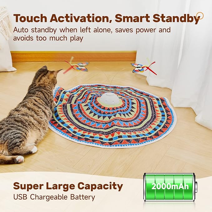 Potaroma Cat Toys Chargeable, 3in1 Hide and Seek, Automatic Interactive Toy, Fluttering Butterfly, Moving Feather, Kitten Wand Toy, Indoor Exercise Kicker 22.8 Inches Cover for All Breeds