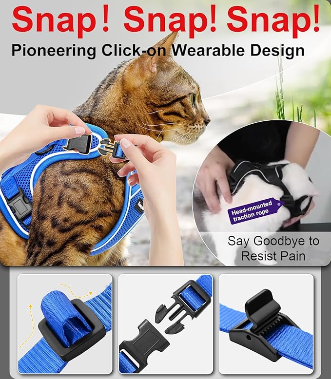 Cat Harness and Leash for Walking Escape Proof Soft Adjustable Cat Leash Breathable Comfortable Vest Easy to Wear Kitten Harness for Outdoor Travel Blue XS