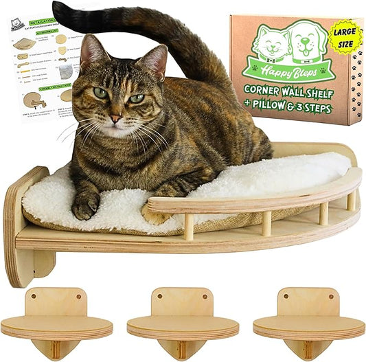 Cat Wall Shelves - Large Cat Shelves w/Pillow + 3 Wide Steps, Cat Wall Furniture, Cat Shelves for Wall, Cat Climbing Wall | Cat Shelf, Cat Wall Steps, Cat Tree, Cat Window Perch