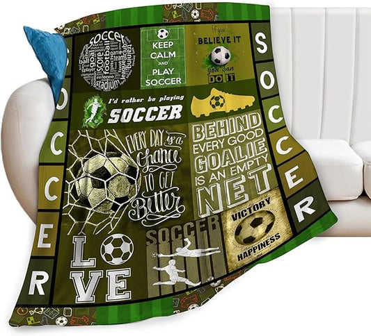 Soccer Blanket Sport Theme Throw Blanket Ultra Soft Cozy Fleece Soccer Gift for Soccer Lover Fuzzy Plush Bedding Blankets for Soccer Team Player Kids Teens Adults Girls Boys Women Men 60"x50"