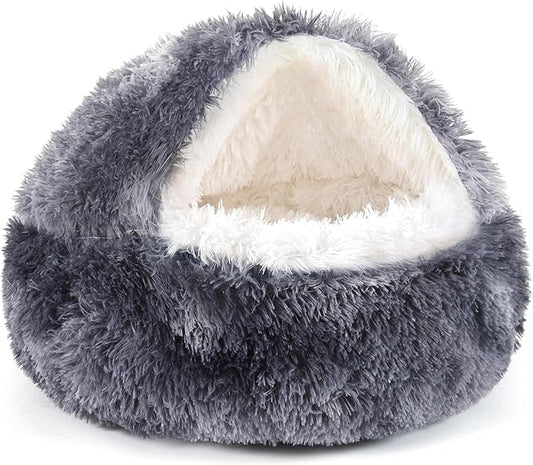 NOYAL Dog Bed Round Hooded Plush Cat Cave Donut Anti Anxiety Fluffy Dog Bed for Small Medium Dog and Cat