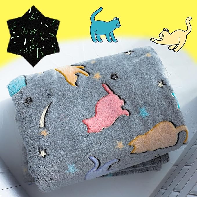 Sviuse Glow in The Dark Cat Blanket Gifts for Cats Lovers Soft Flannel Glow Throw for Girls Kids Luminous Blankets (50" X 60", Cat 9)
