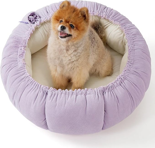 Lesure Dog beds for Small Dogs - Washable Cute Cat Beds with Versatile Dual-Use Design, Reversible Round Pet Bed for Puppy and Kitten, 25x25x8 Inches