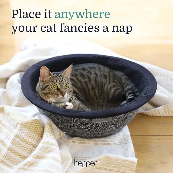 Hepper Cat Nest - Washable Cat Bed with Removable Fluffy Fleece Liner - Cozy Comfy Calming Cat Bed Round Shape - Cat Warming Bed - Donut Cat Bed Desk Ready - Small Cat Bed for Indoor Cats