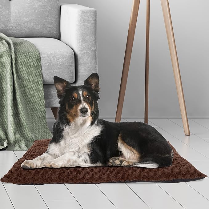 PETMAKER Pet Bed - Medium Dog Pad with Faux Fur Sleep Surface and Non-Slip Bottom - for Kennels, Crates, and Hardwood Floors (Chocolate Brown)
