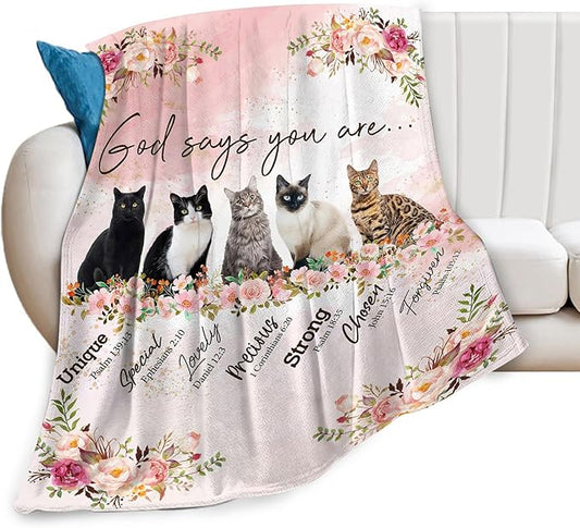 Cat Blanket Cat Gifts for Girls Boys Woman Kids Cat Lover God Says You are Throw Blankets Soft Blanket Warm Fleece Flannel Plush Blankets for Bed Sofa Couch 40"x50"