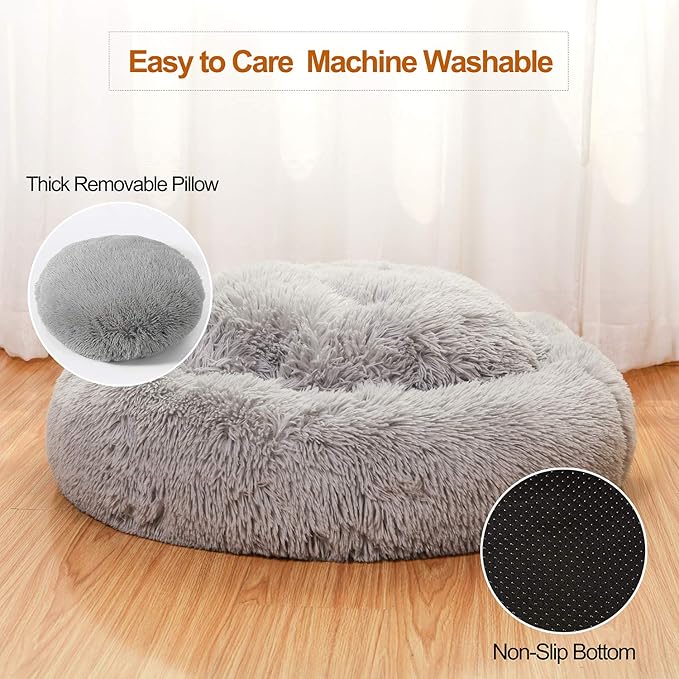 JEMA Calming Dog Beds for Medium Large Dogs,Washable Donut Cuddler Pet Bed Cushions,Durable & Cozy Soft Dog Bed with Removable Pad 24 Inch