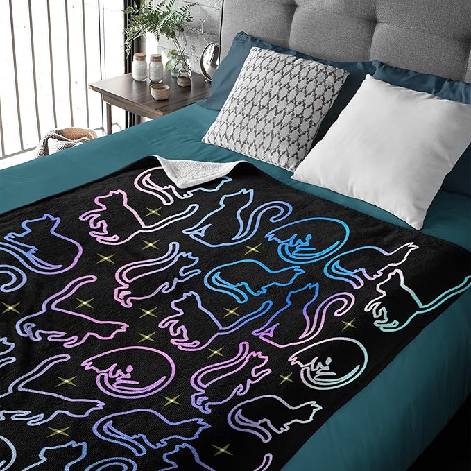 Star Colorful Cats Blanket Throw Super Soft and Cozy Blankets for Home Decoration, Couch, Bed, Sofa 60 in x 50 in Medium for Teen for All Seasons