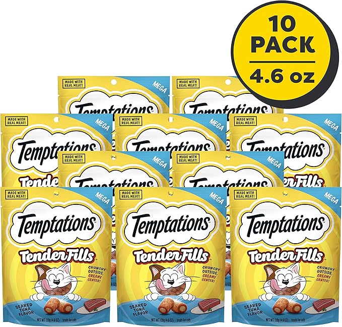 Temptations Tender Fills Seared Tuna Flavor Crunchy and Soft Adult Cat Treats, 4.6 oz. Pouch (Pack of 10)