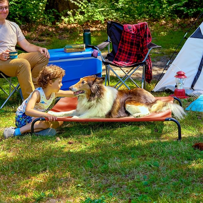 FurHaven Elevated Pet Cots - Cooling & Breathable Nylon Mesh Hammock for Large Dogs/Easy-to-Assemble / / Durable and Reinforced/Perfect for Rest & Relaxation Outdoors - Terracotta Red, Large