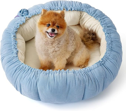 Lesure Dog beds for Small Dogs - Washable Cute Cat Beds with Versatile Dual-Use Design, Reversible Round Pet Bed for Puppy and Kitten, 25x25x8 Inches